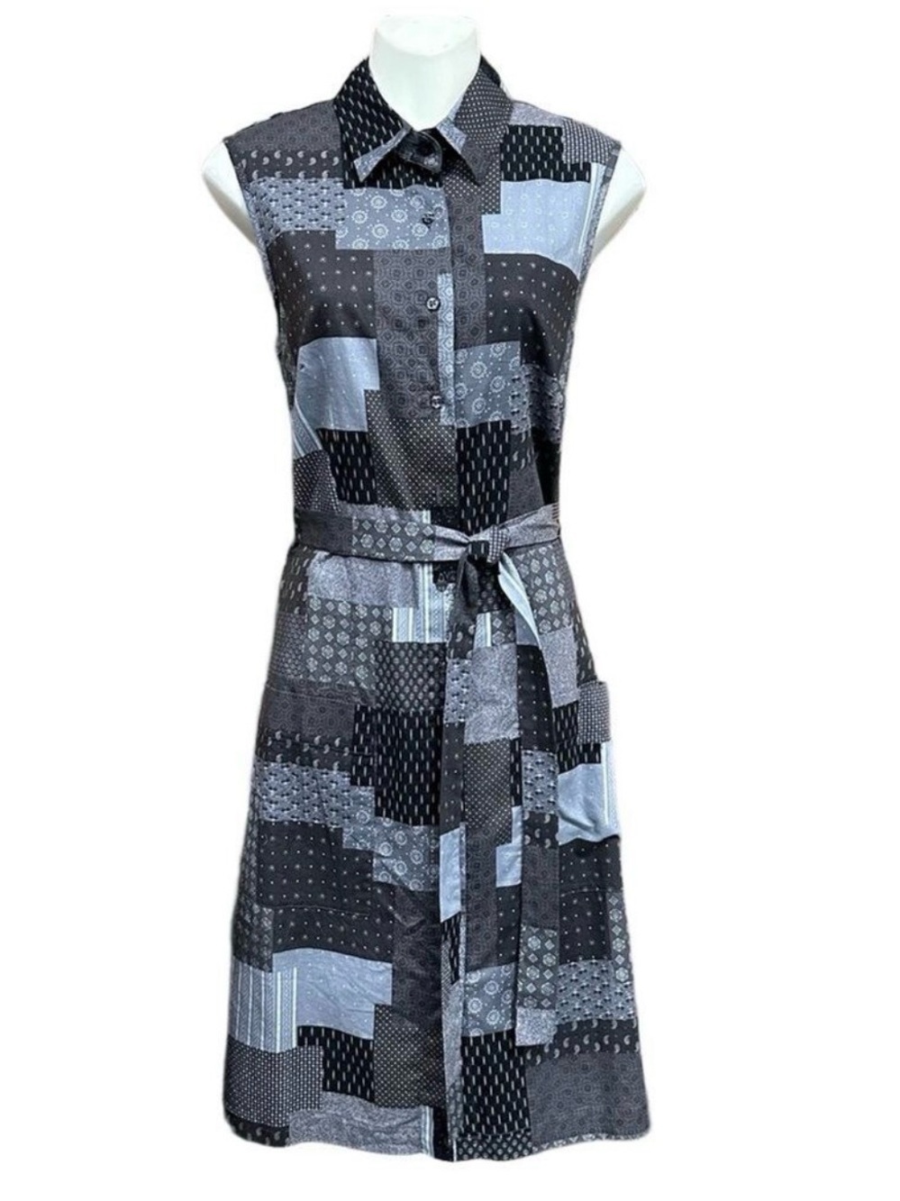 envelop patchwork sleeveless dress Medium cotton belted sundress pockets Summer